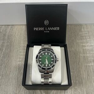 Men's Silver and Green Watch